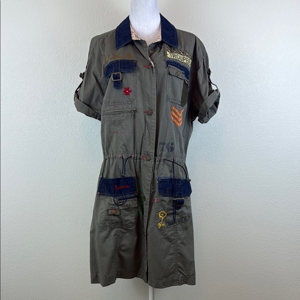 Double D Ranch 100% Cotton Green Utility Jacket with Roll-Up Sleeves Size XL